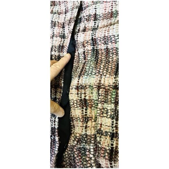 Anthropologie ETT:IWA Sz L LS Tweed Fringe Snap Frnt Brn Cream Rust Green Jacket - Picture 6 of 8